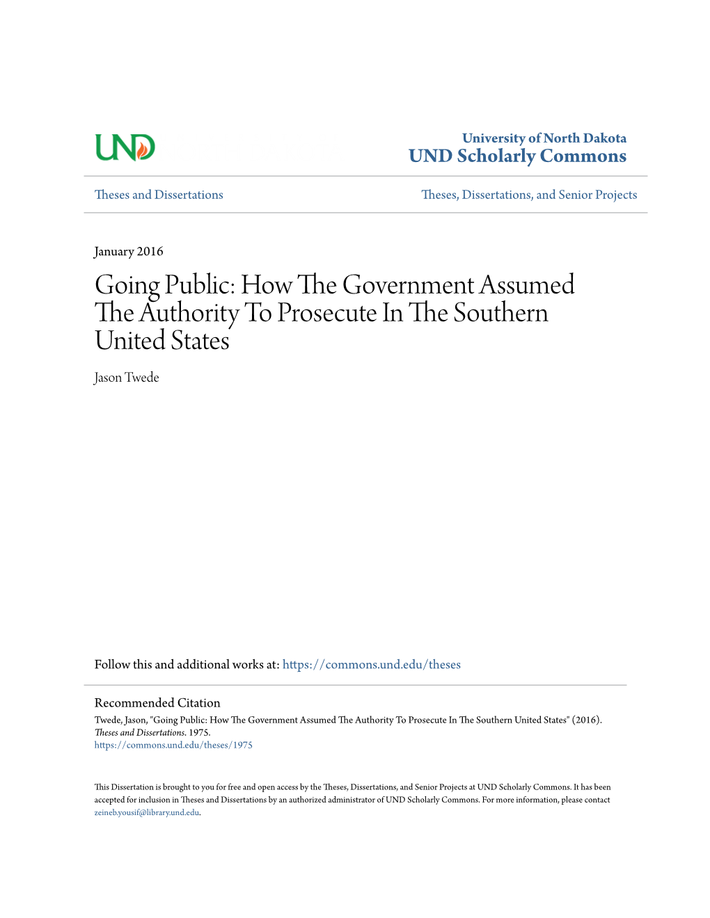 Going Public: How the Government Assumed the Authority to Prosecute in the Southern United States