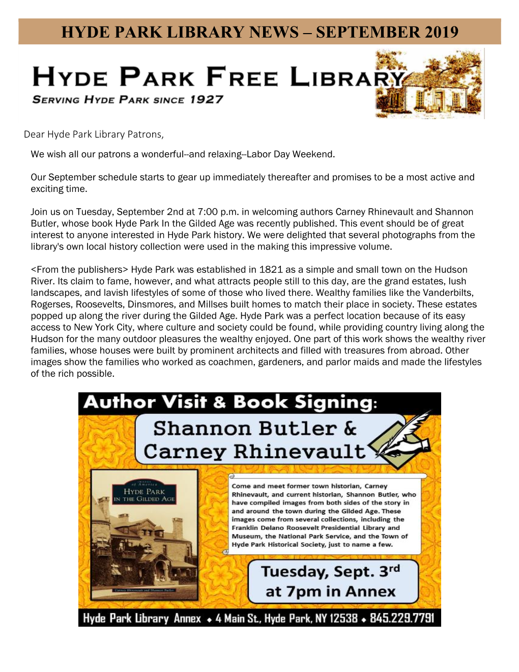 Hyde Park Library News – September 2019