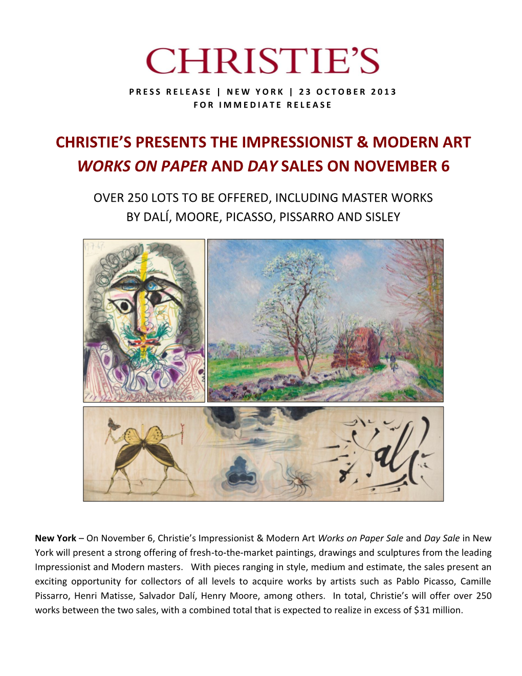 Christie's Presents the Impressionist & Modern Art