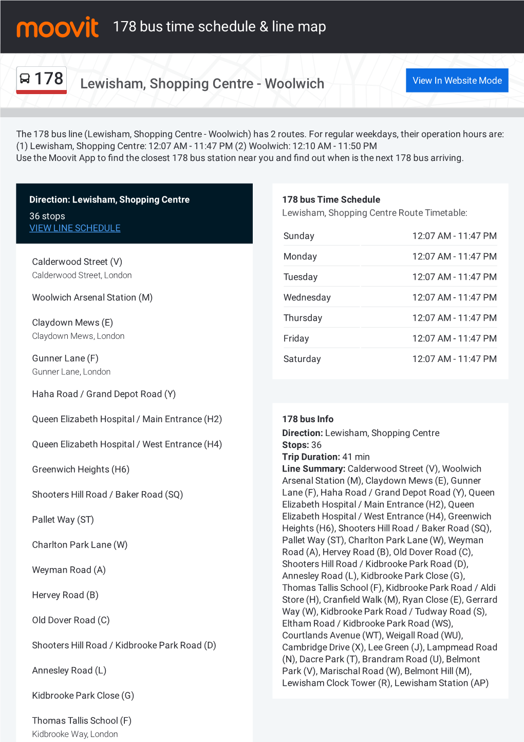 178 Bus Time Schedule & Line Route