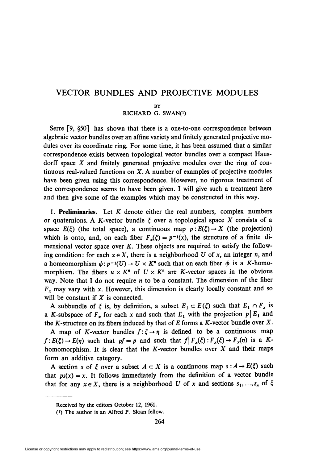 Vector Bundles and Projective Modules