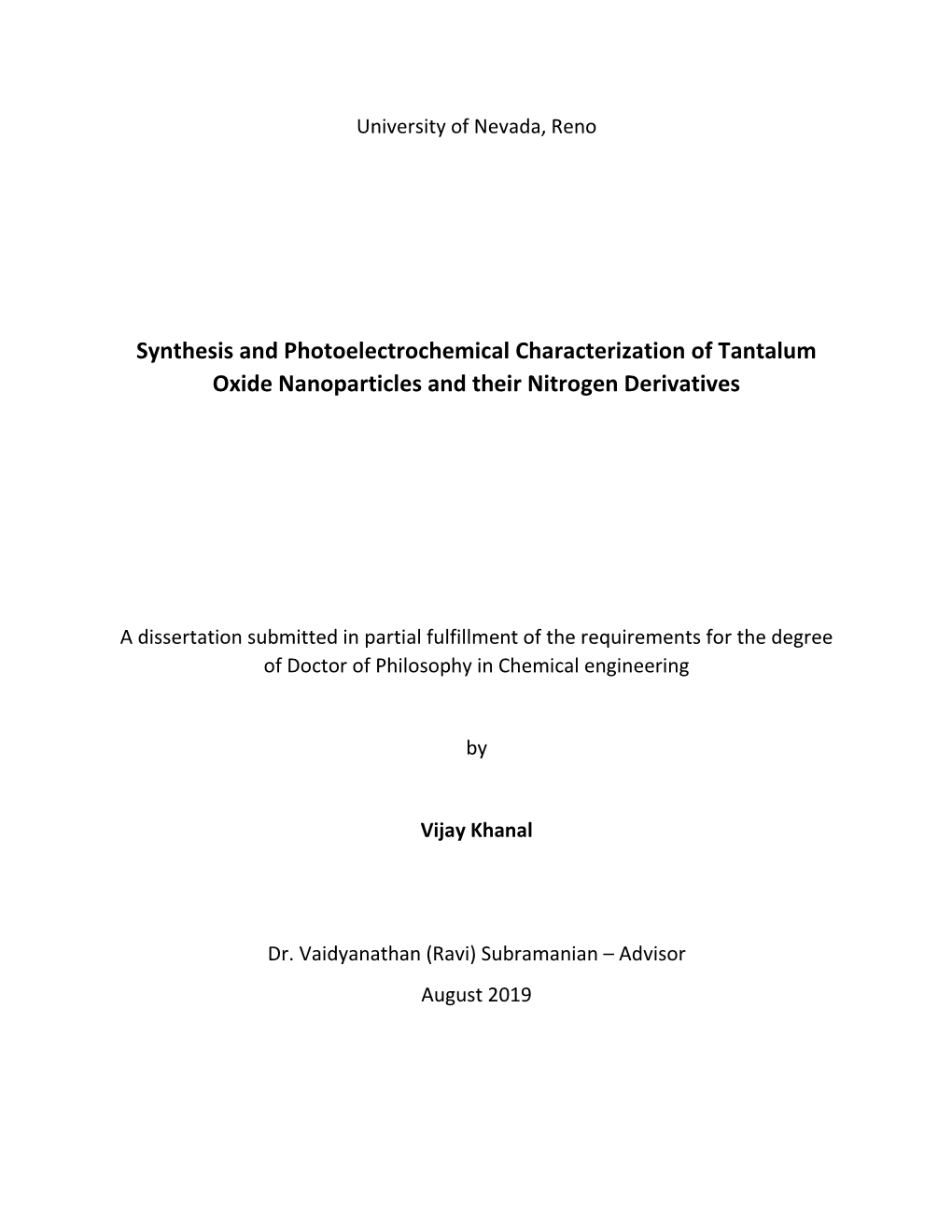 Synthesis and Photoelectrochemical Characterization of Tantalum Oxide Nanoparticles and Their Nitrogen Derivatives