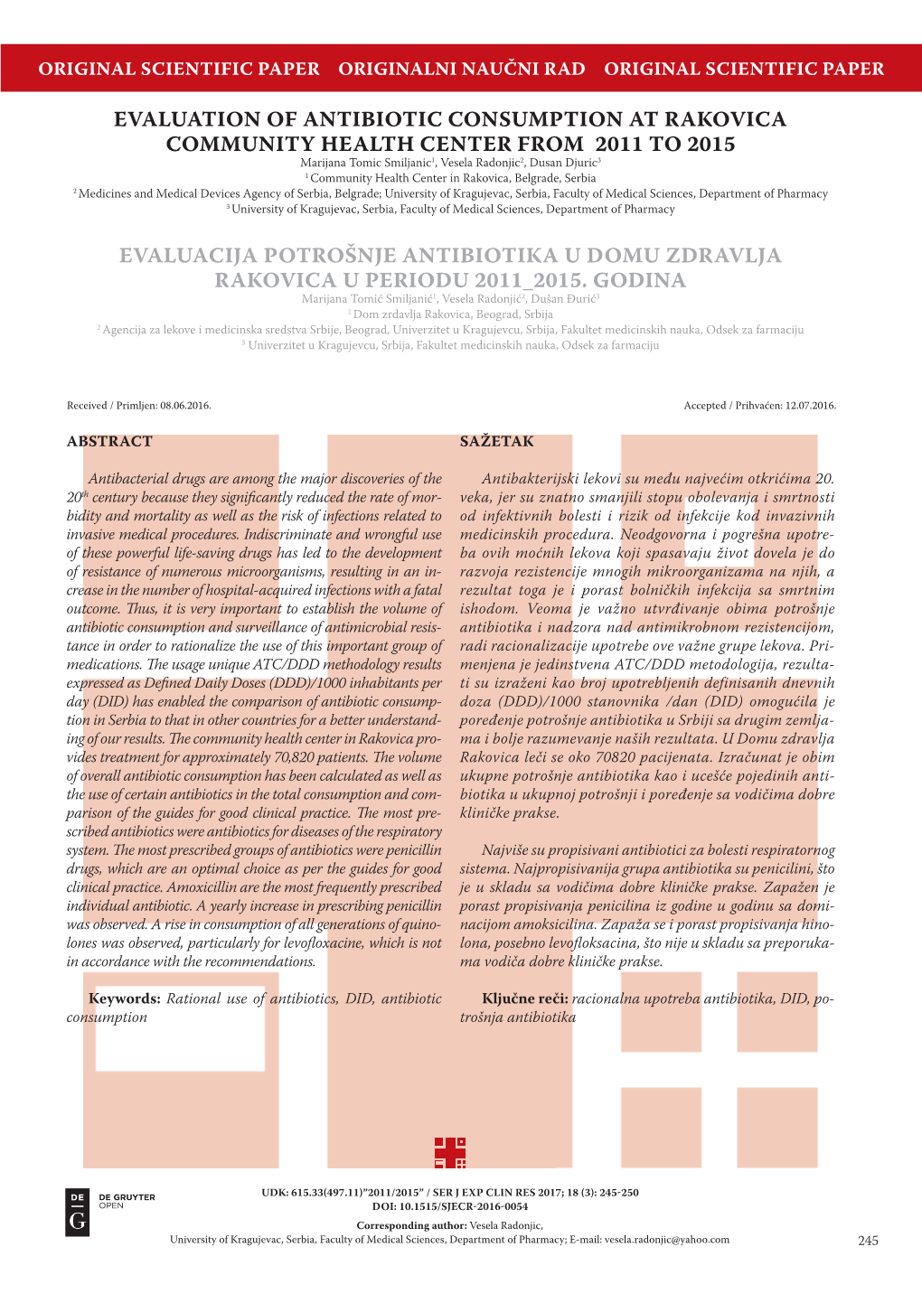 Evaluation of Antibiotic Consumption at Rakovica Community Health Center