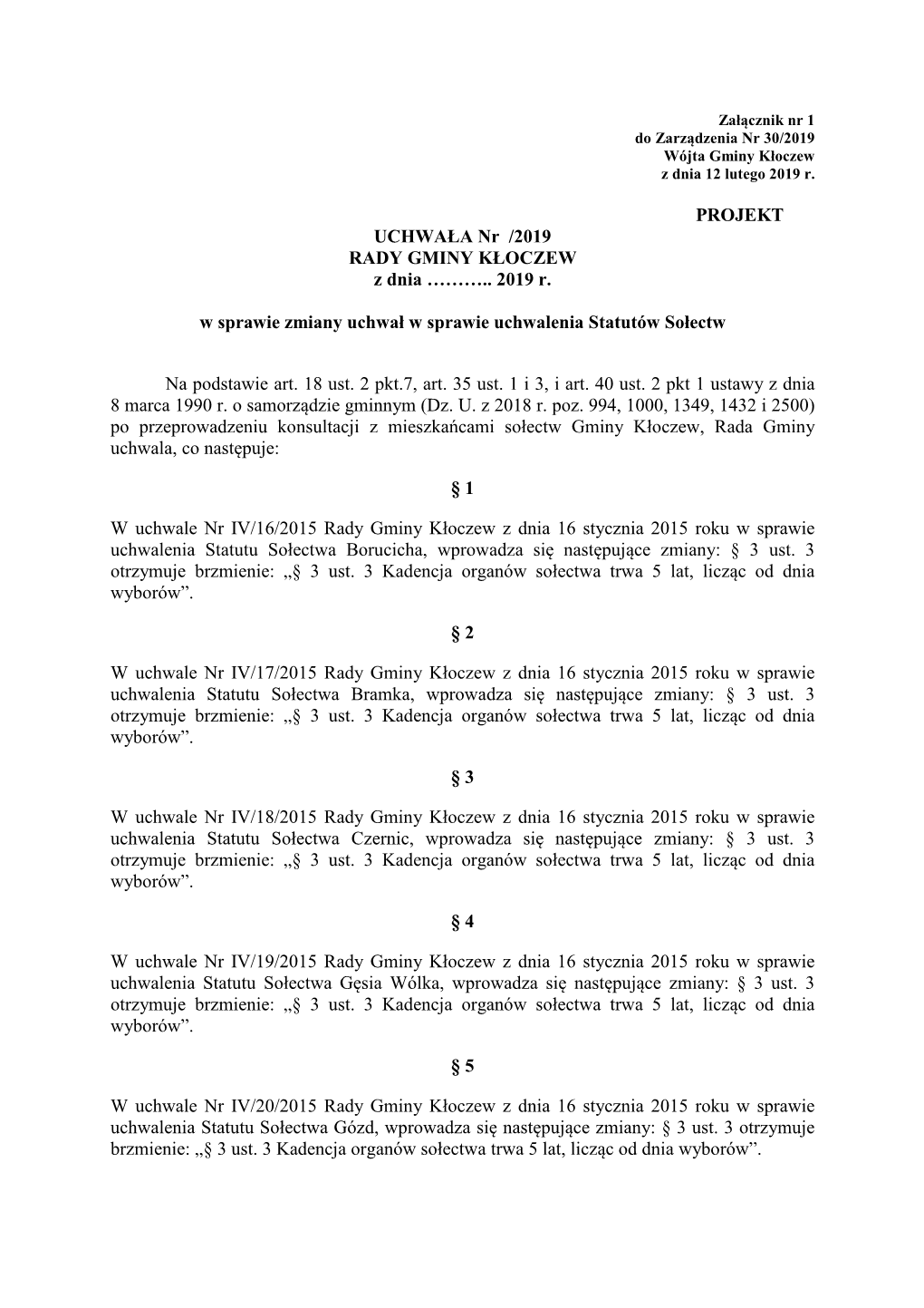 1 Projekt Uchwa³y W Sprawie Zmian Statutów So³ectw