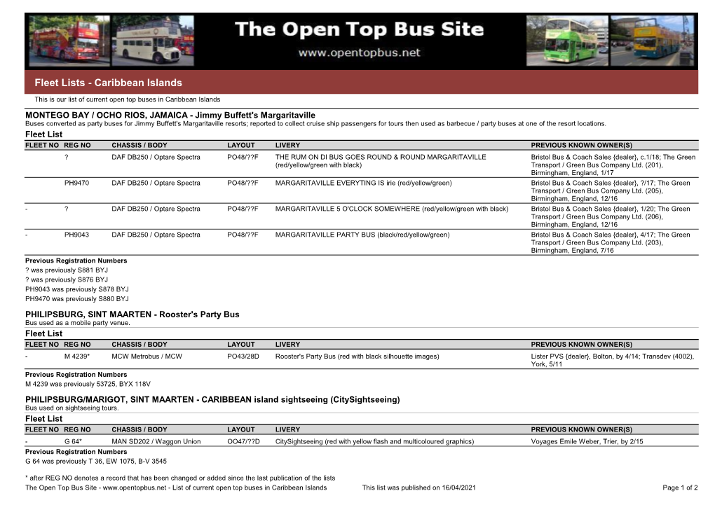 Fleet Lists - Caribbean Islands