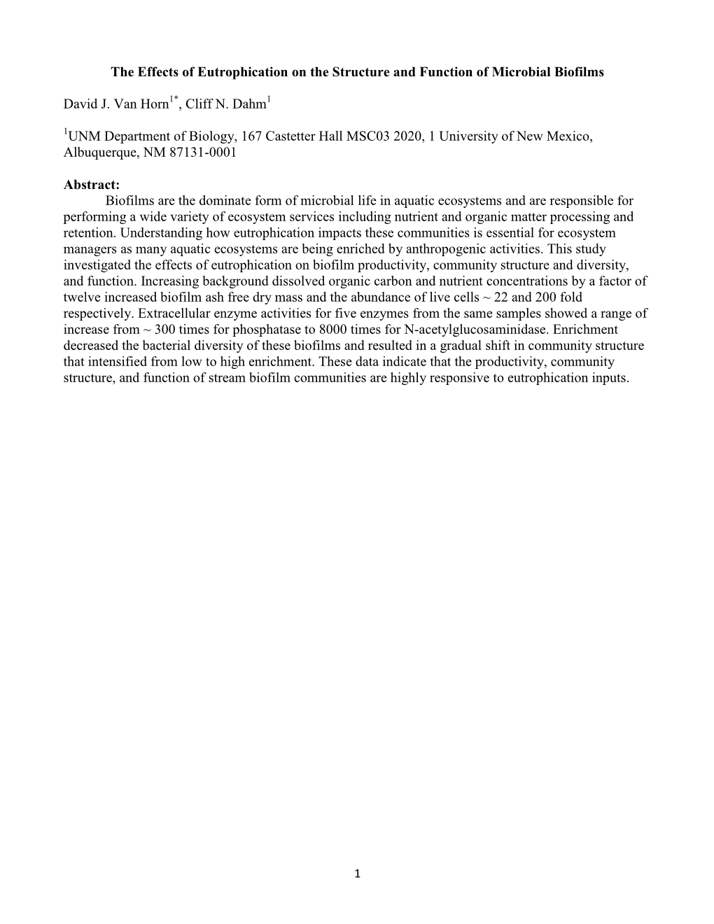 The Effects of Eutrophication on the Structure and Function of Microbial Biofilms