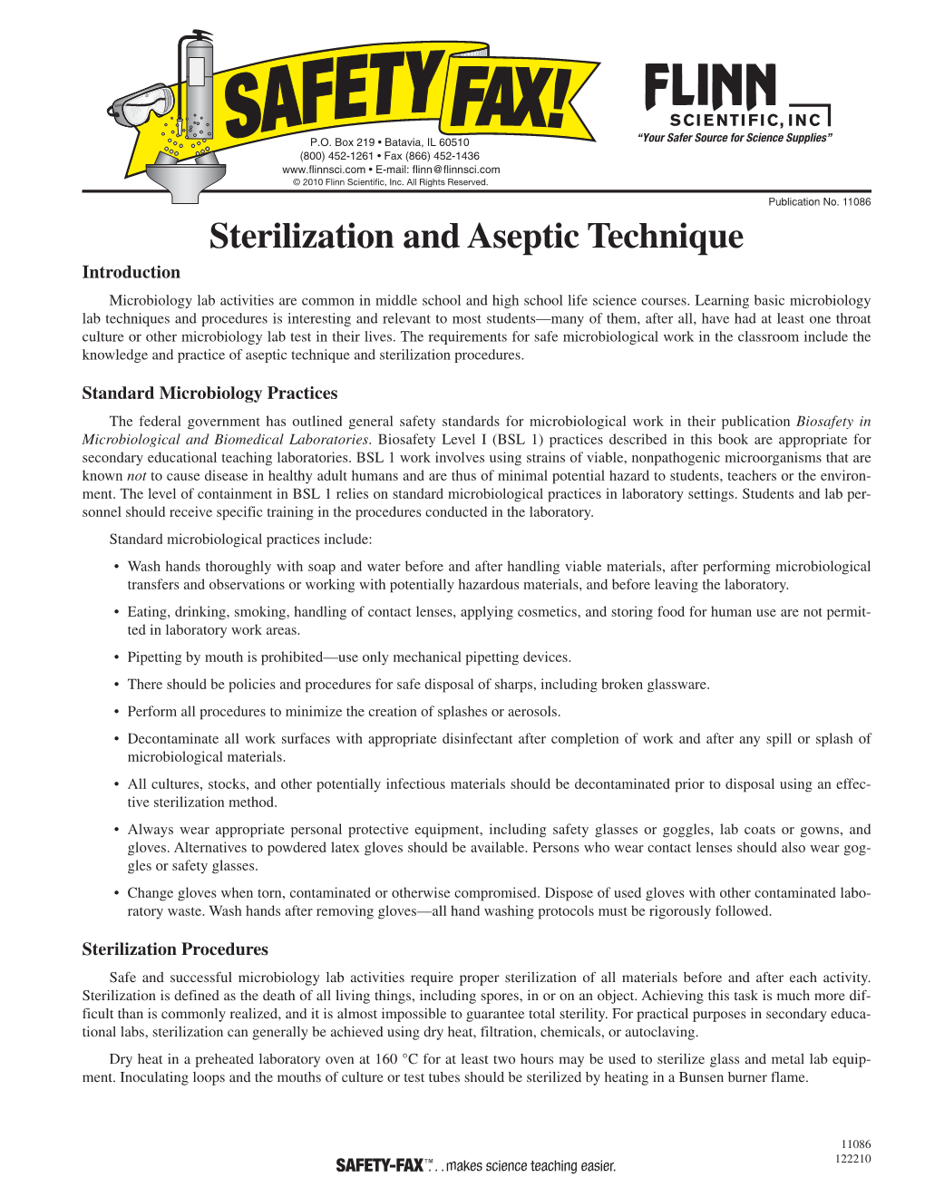 SF#11086 Sterilization and Aseptic Technique