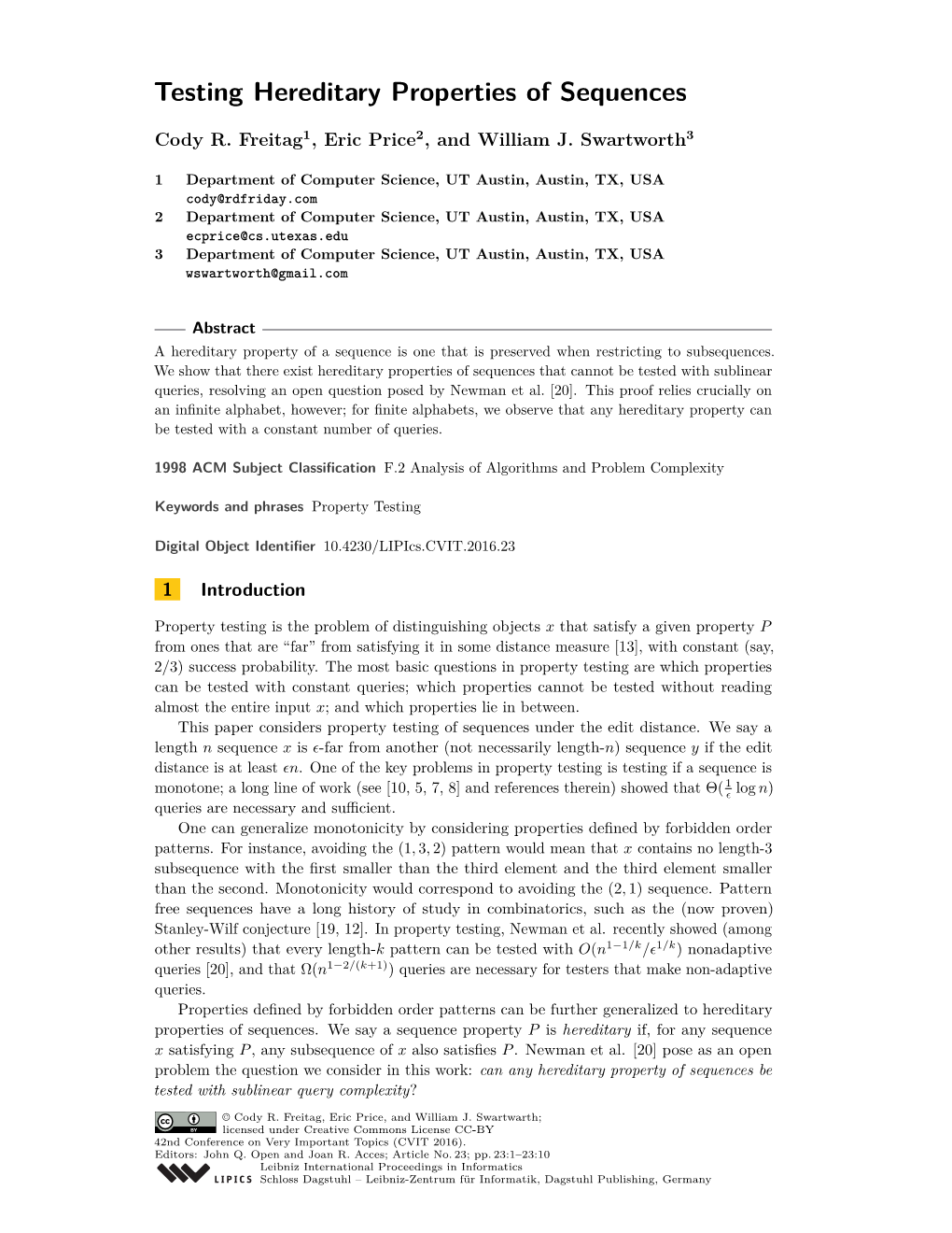 Testing Hereditary Properties of Sequences