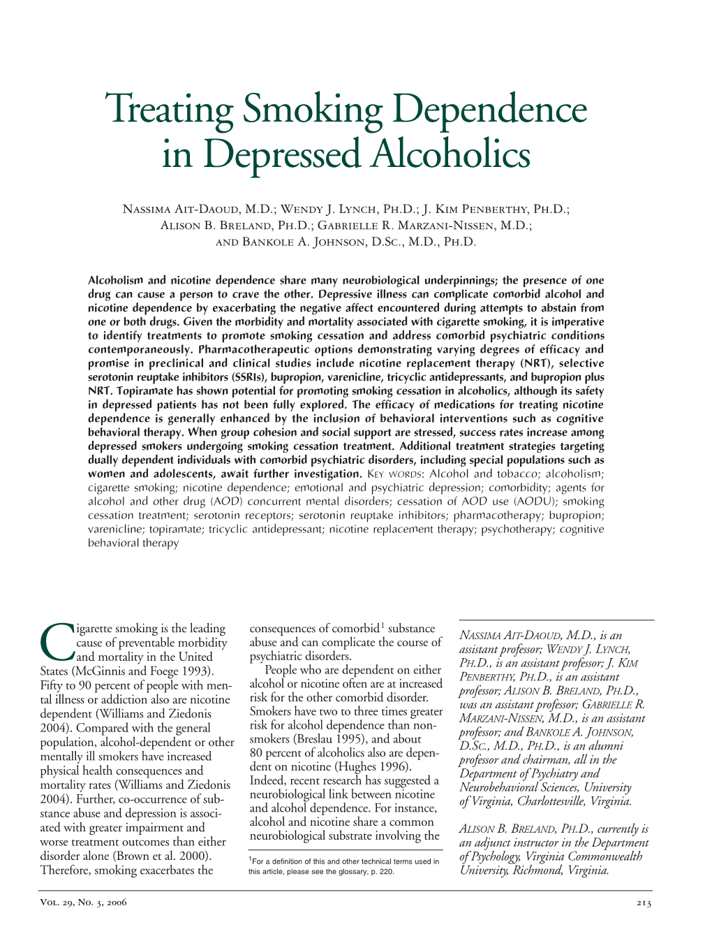 Treating Smoking Dependence in Depressed Alcoholics