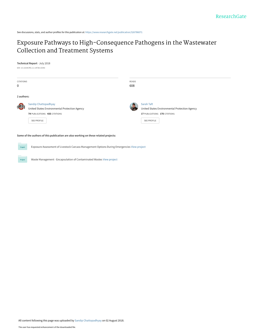 Exposure Pathways to High-Consequence Pathogens in the Wastewater Collection and Treatment Systems