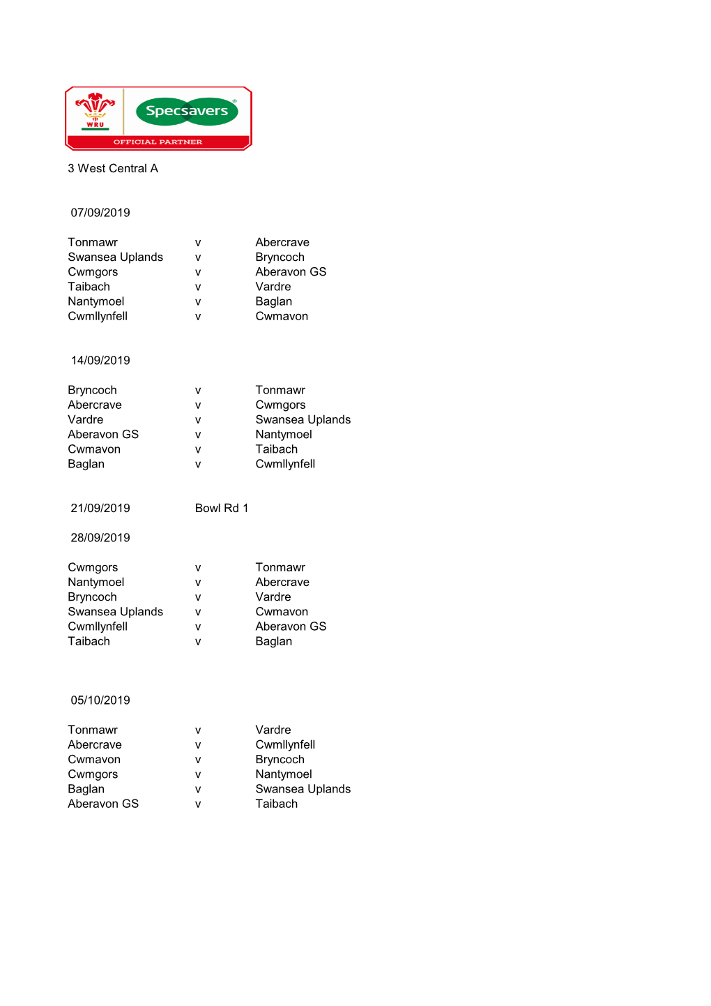 3 West Central a 07/09/2019 Tonmawr V Abercrave Swansea