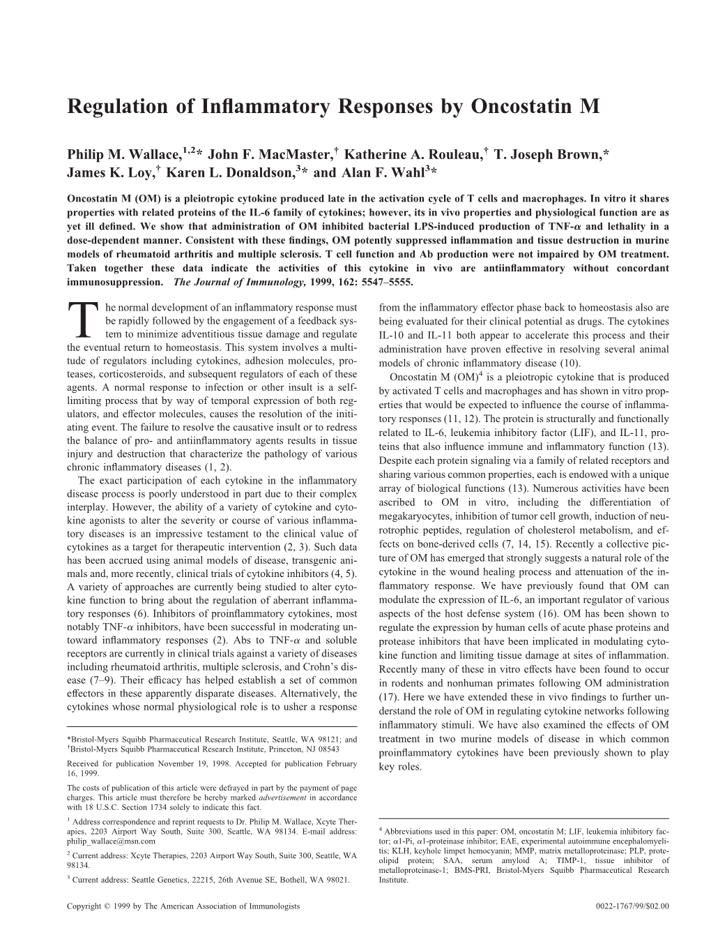 Oncostatin M Regulation of Inflammatory Responses By