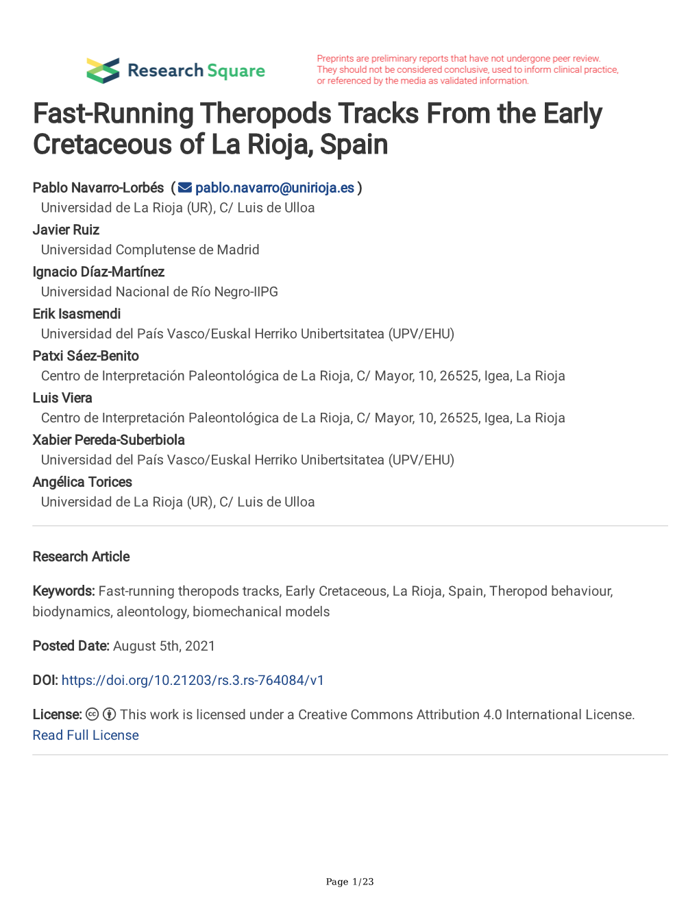 Fast-Running Theropods Tracks from the Early Cretaceous of La Rioja, Spain