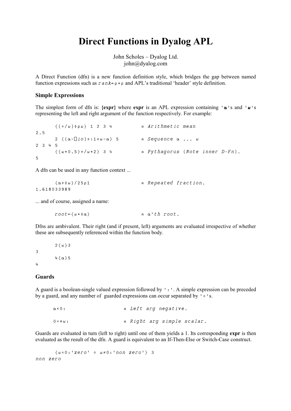 Dynamic Functions in Dyalog