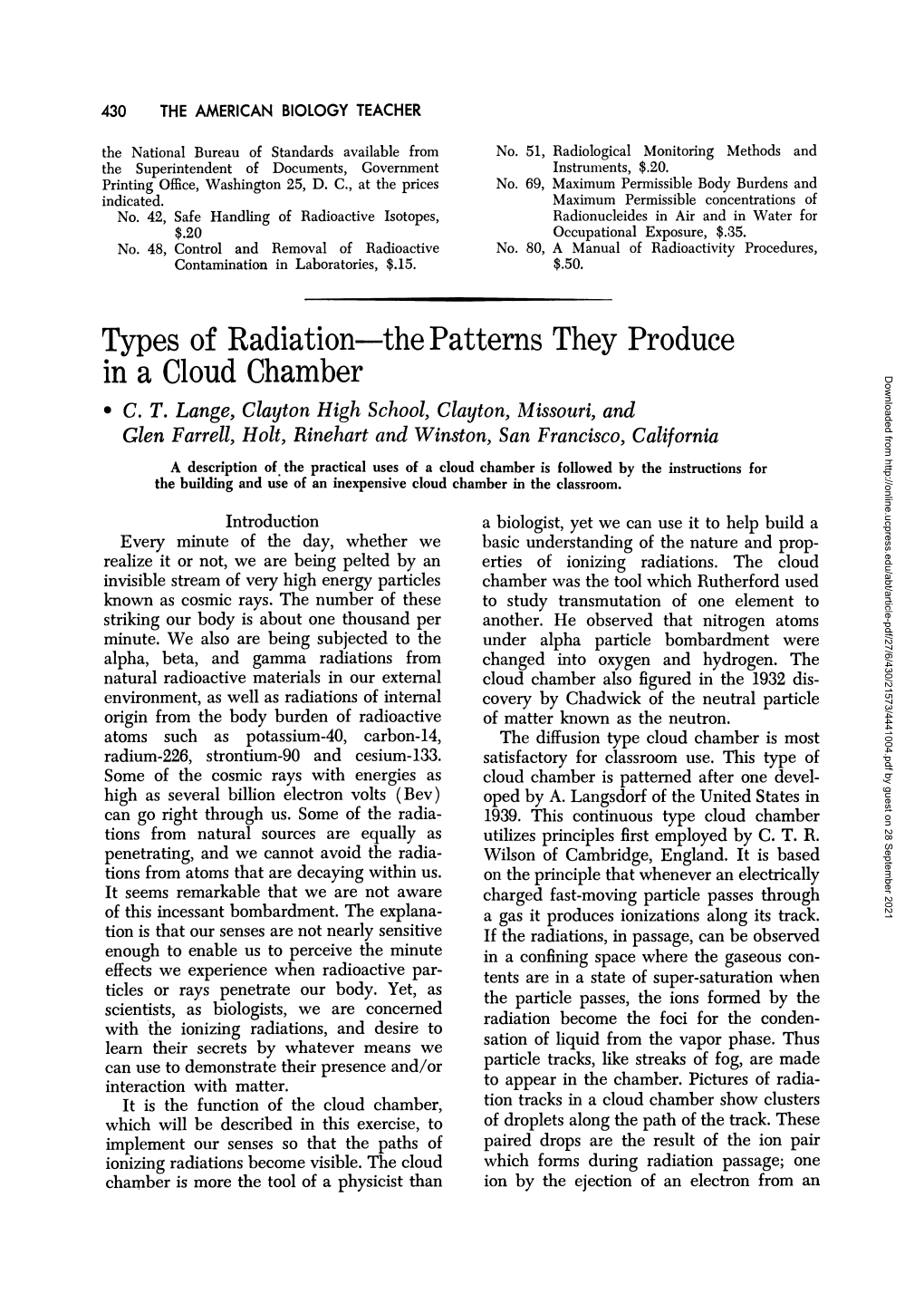 Types of Radiation: the Patterns They Produce in a Cloud Chamber