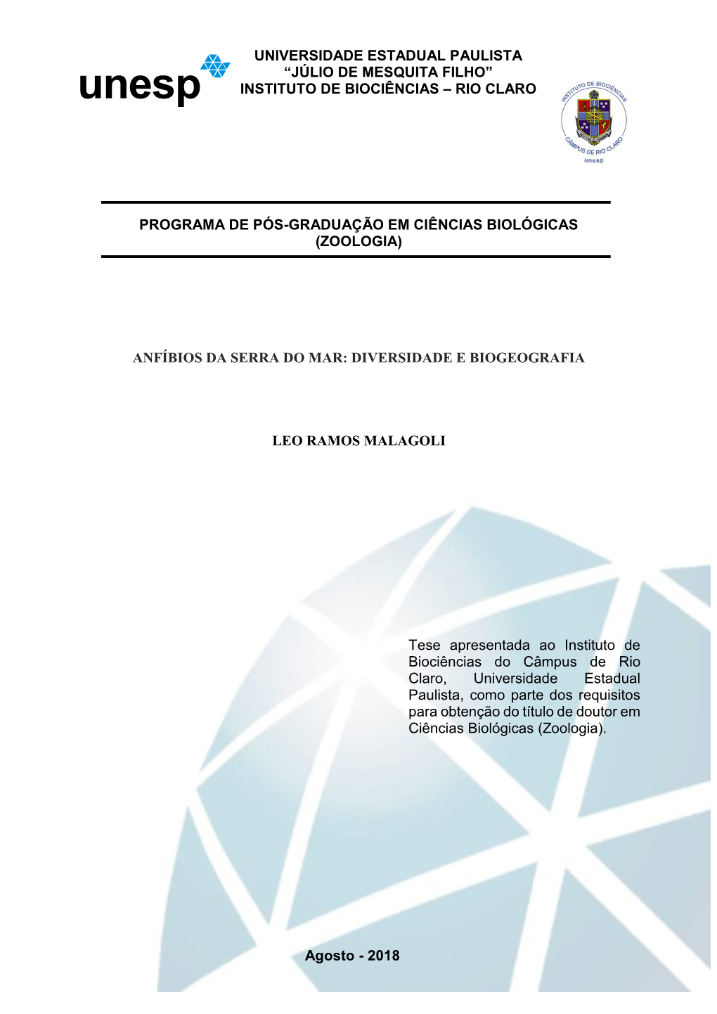 Instituto De Biociências – Rio Claro Programa De Pós