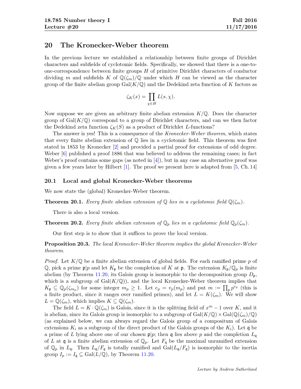 20 the Kronecker-Weber Theorem