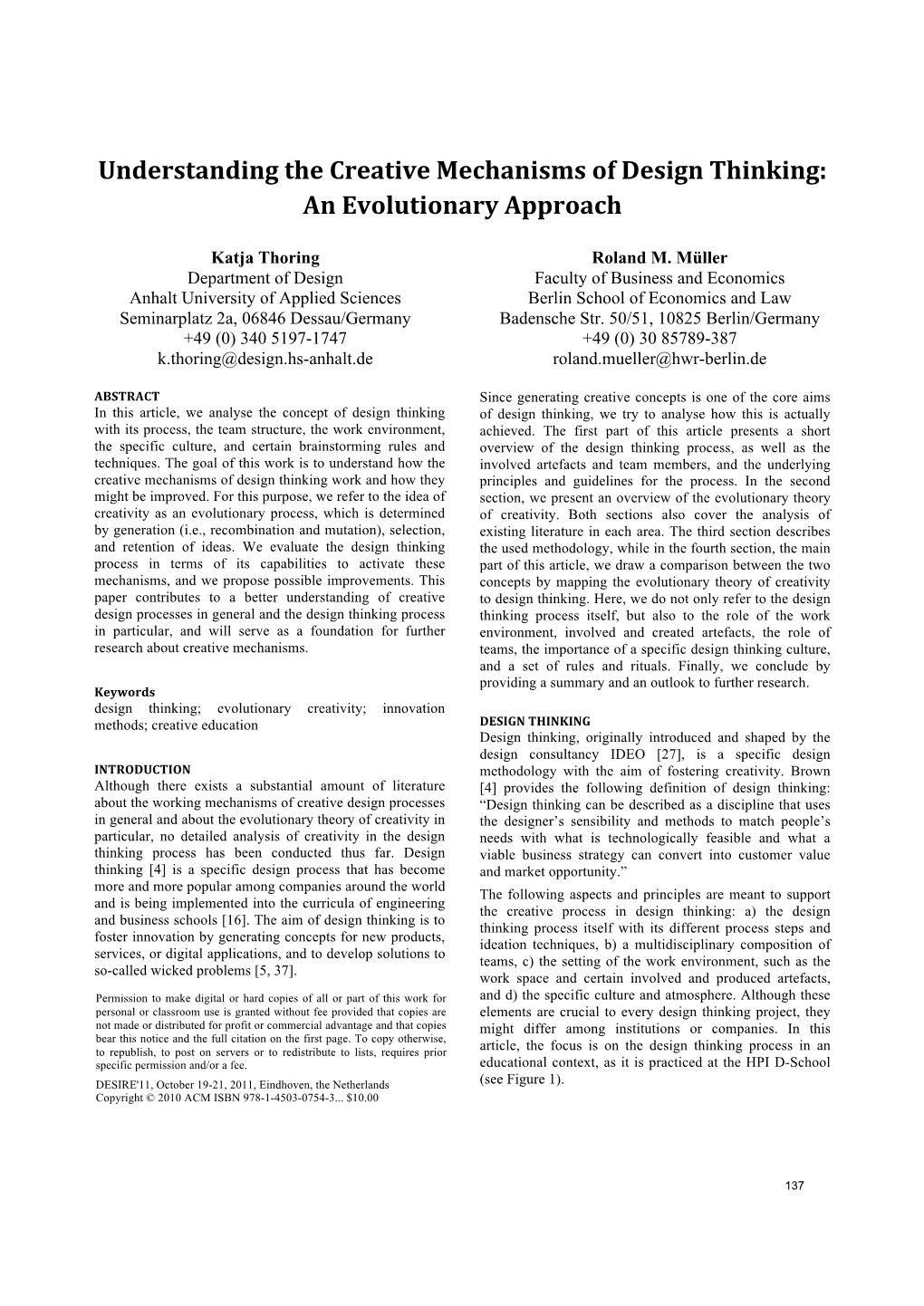 Understanding the Creative Mechanisms of Design Thinking: an Evolutionary Approach