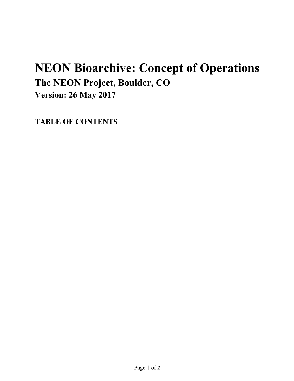 NEON Bioarchive: Concept of Operations