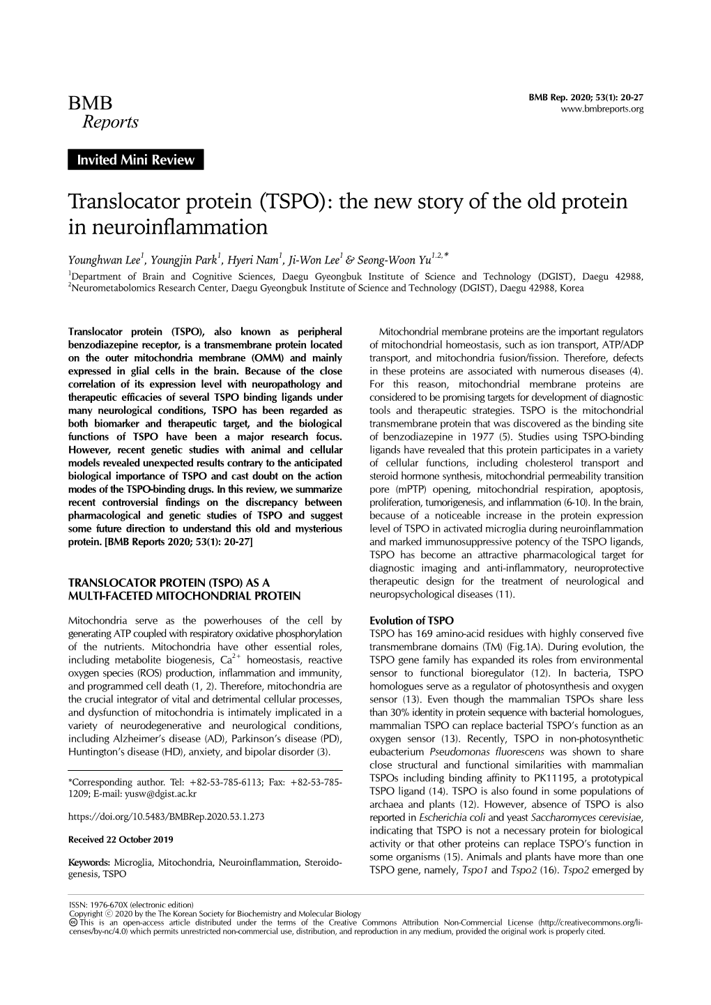 Translocator Protein (TSPO): the New Story of the Old Protein in Neuroinflammation