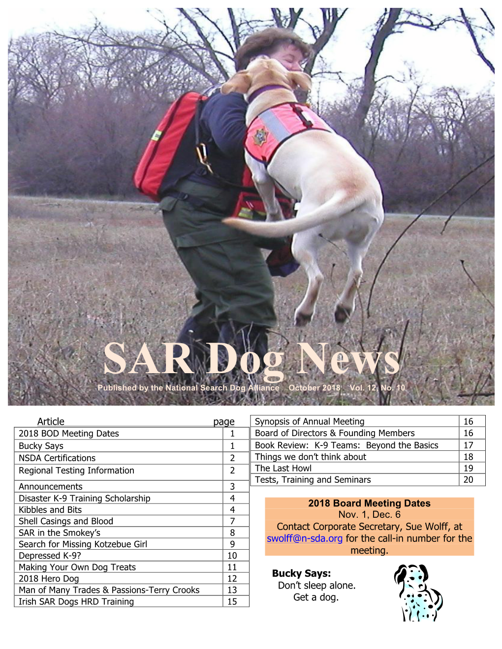 SAR Dog News Published by the National Search Dog Alliance October 2018 Vol