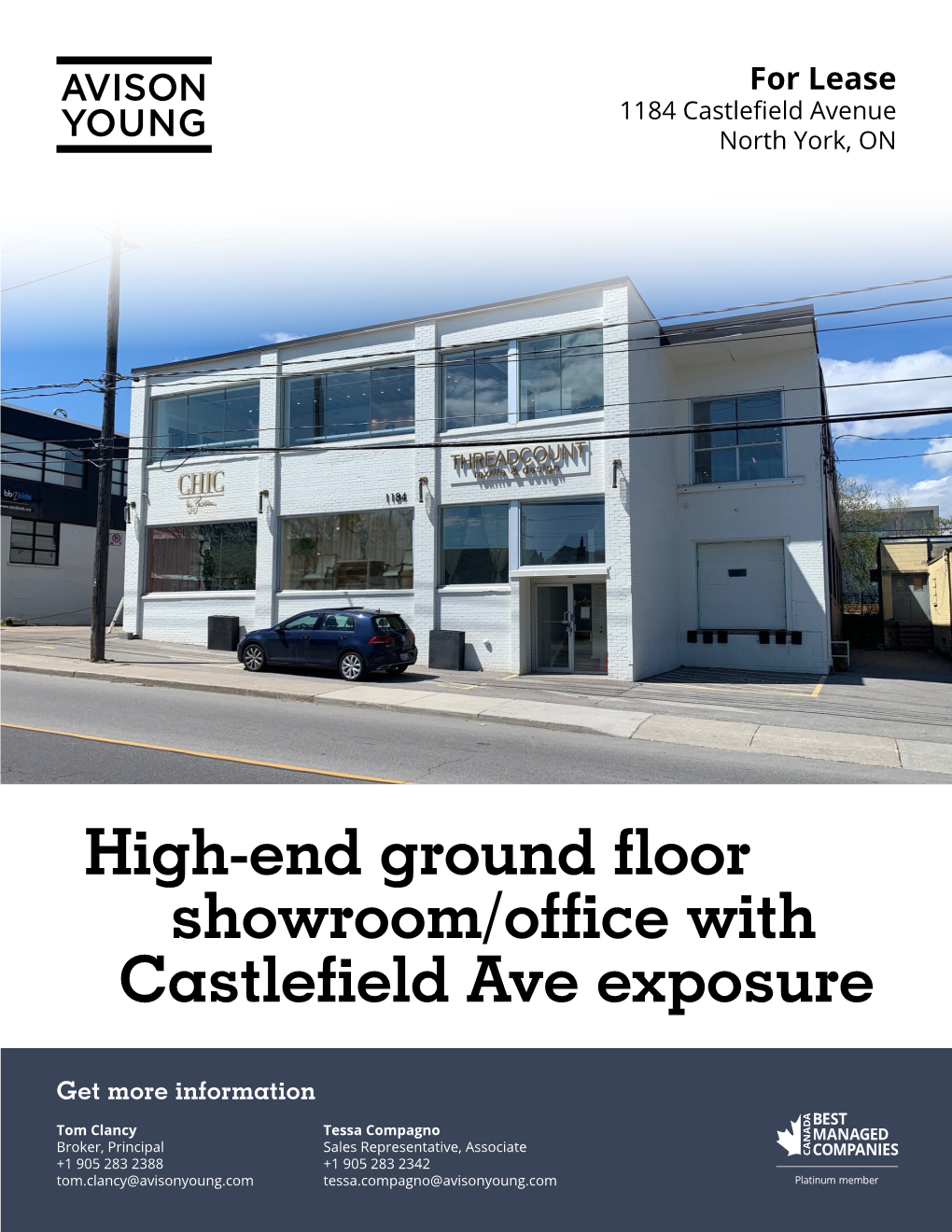 High-End Ground Floor Showroom/Office with Castlefield Ave Exposure
