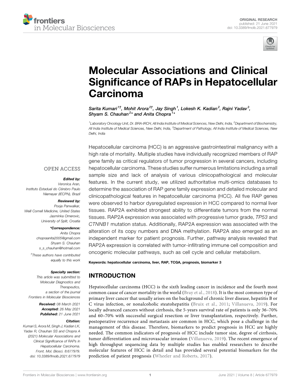 Molecular Associations and Clinical Significance of Raps In