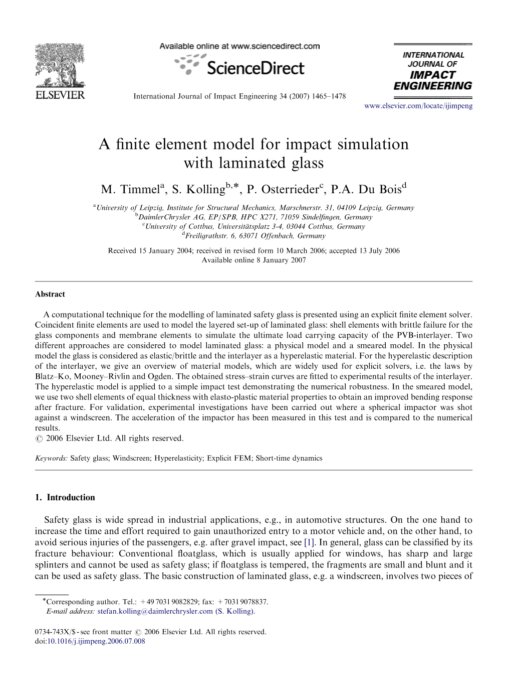 A Finite Element Model for Impact Simulation with Laminated Glass