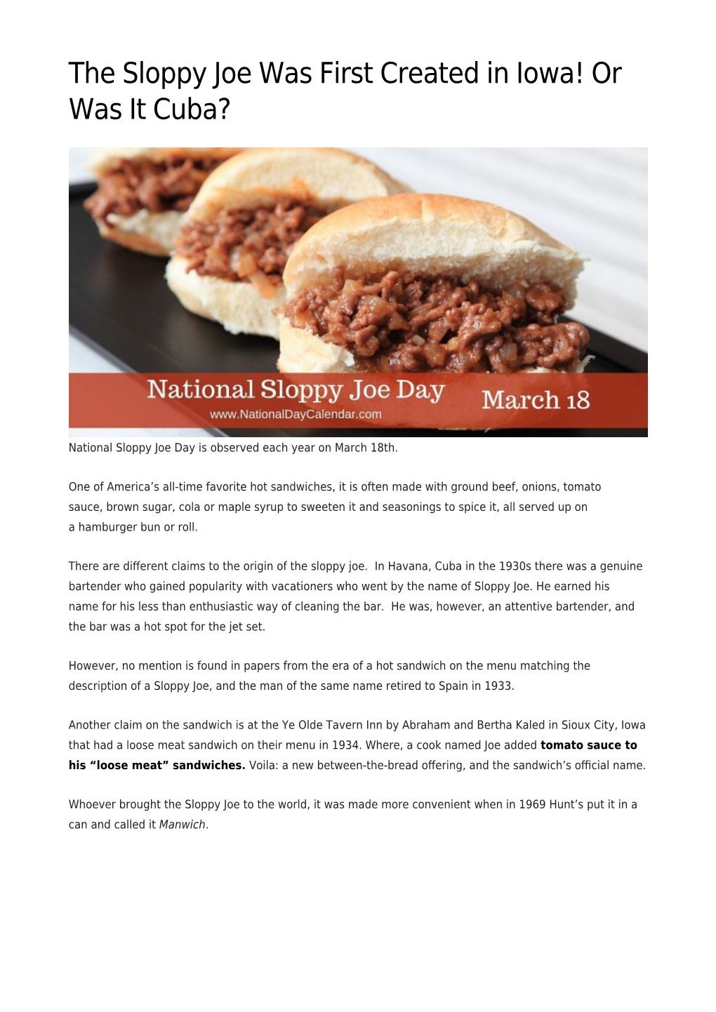 The Sloppy Joe Was First Created in Iowa! Or Was It Cuba?