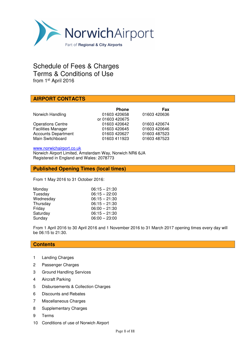 Schedule of Fees & Charges Terms & Conditions Of