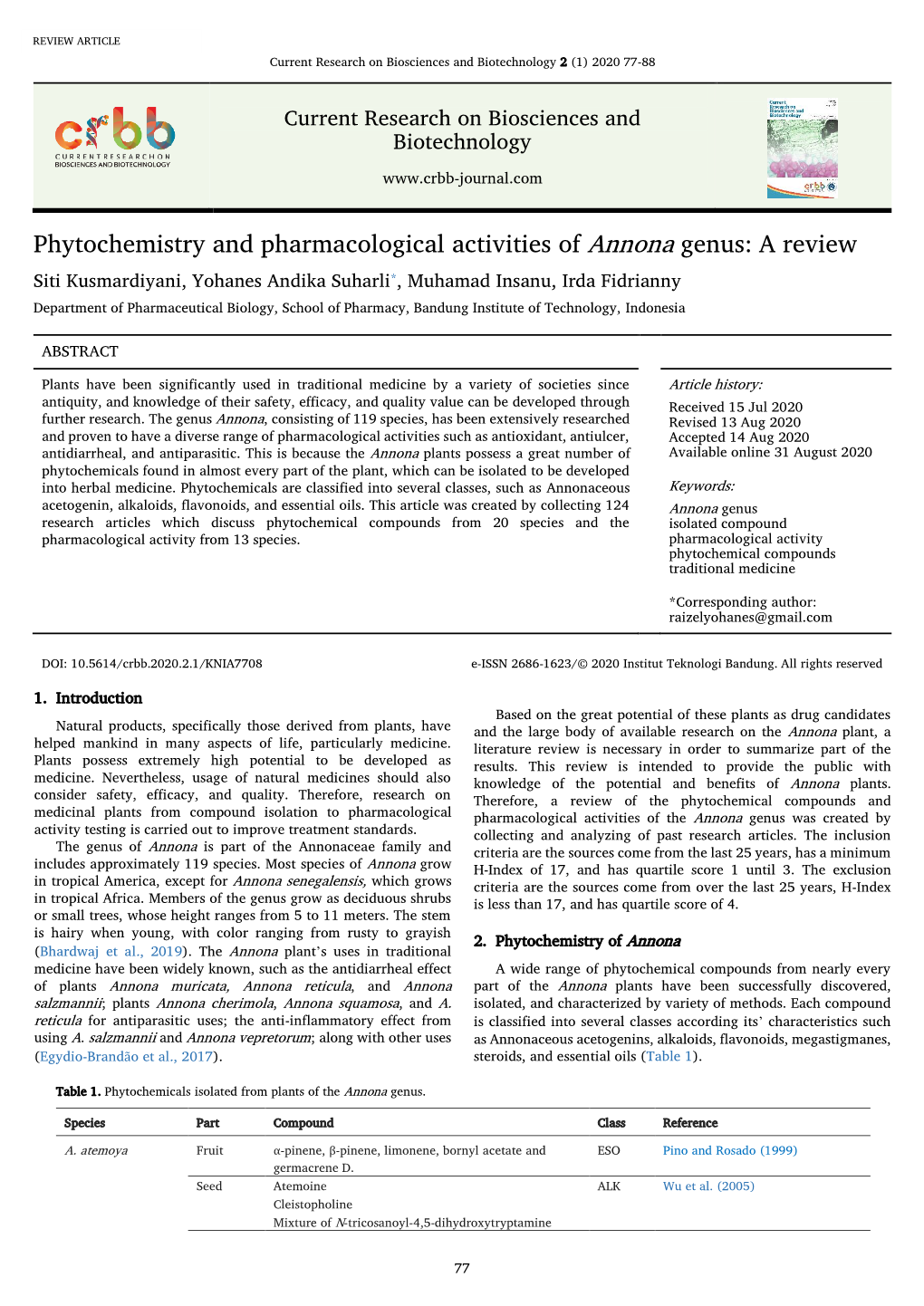 Phytochemistry and Pharmacological Activities of Annona Genus: a Review