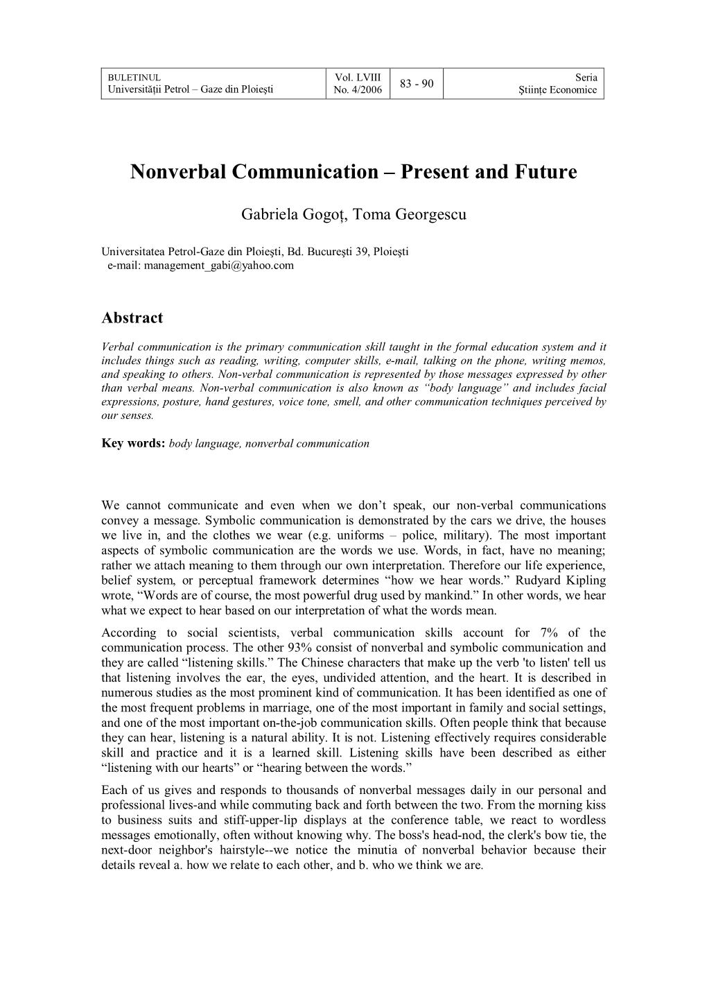 Nonverbal Communication – Present and Future