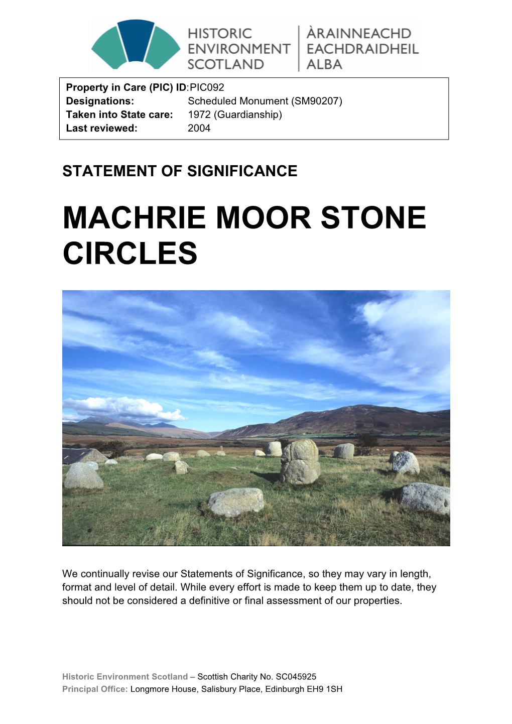Machrie Moor Stone Circles Statement of Significance