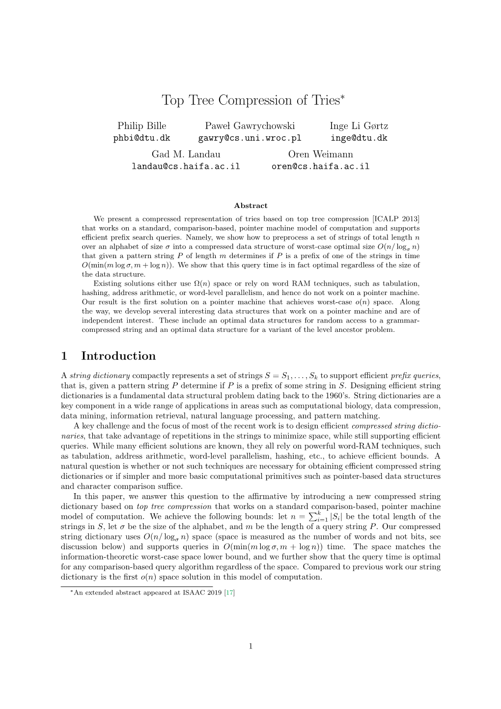 Top Tree Compression of Tries∗