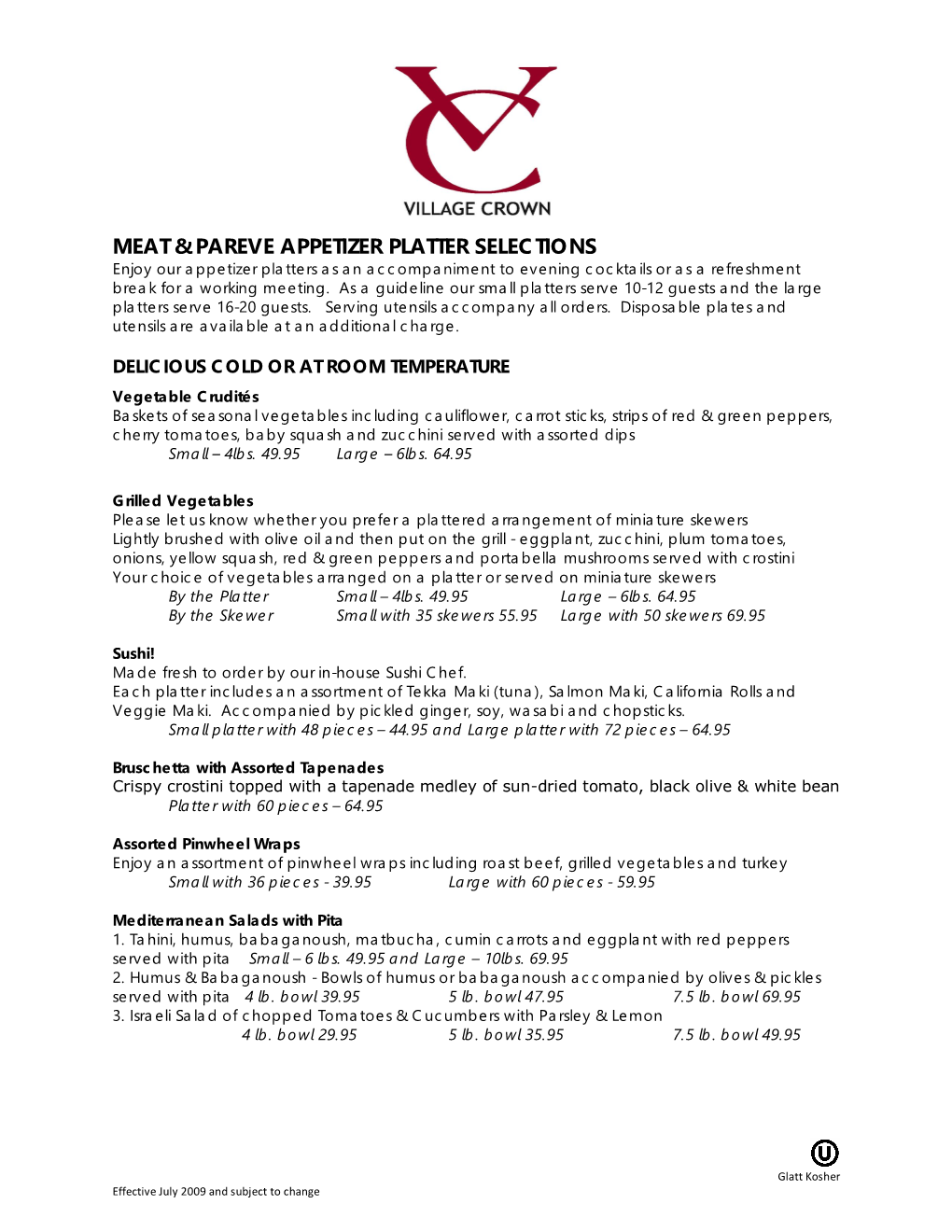 Meat & Pareve Appetizer Platter Selections