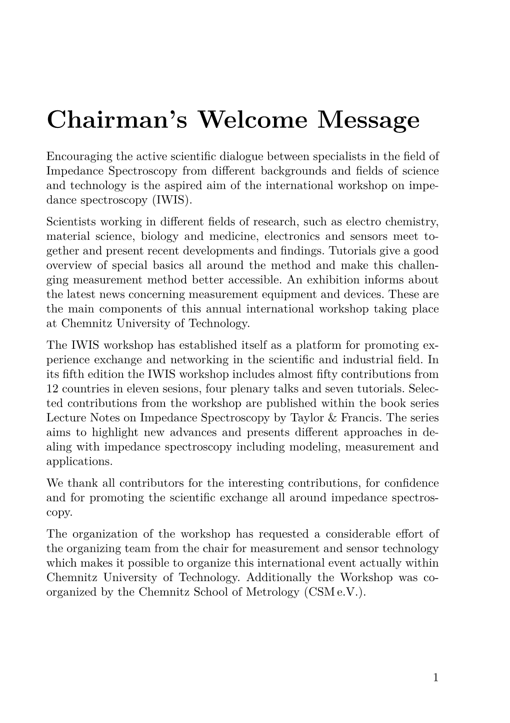 Chairman's Welcome Message