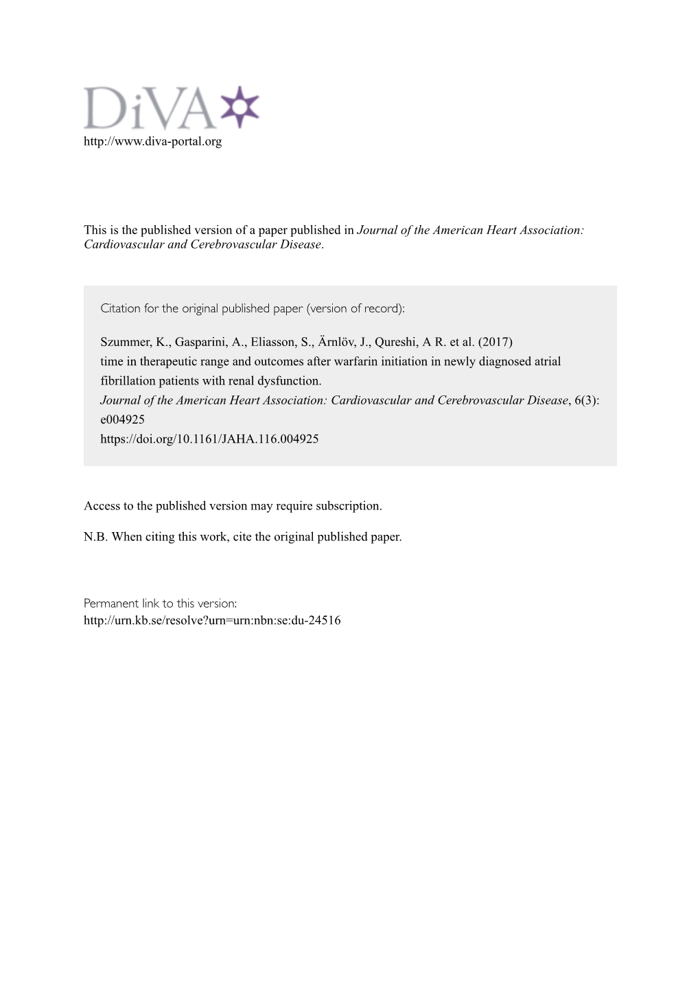 Time in Therapeutic Range and Outcomes After Warfarin Initiation in Newly Diagnosed Atrial Fibrillation Patients with Renal Dysfunction