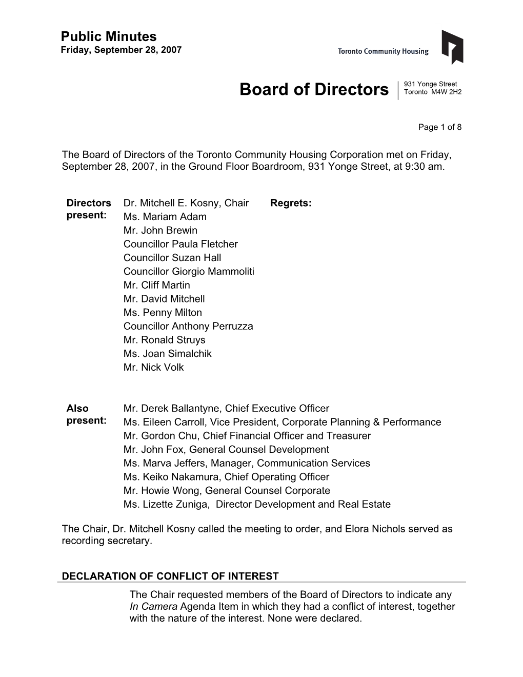 Board of Directors Meeting