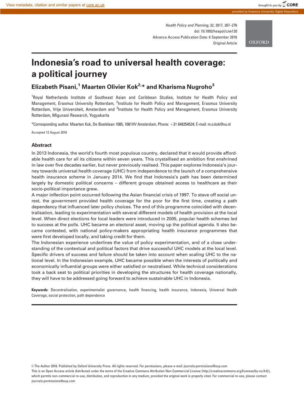 Indonesia's Road to Universal Health Coverage: a Political Journey