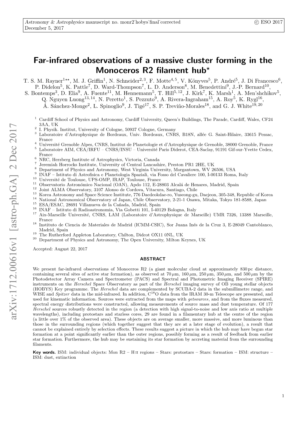 Far-Infrared Observations of a Massive Cluster Forming in the Monoceros R2 ﬁlament Hub? T