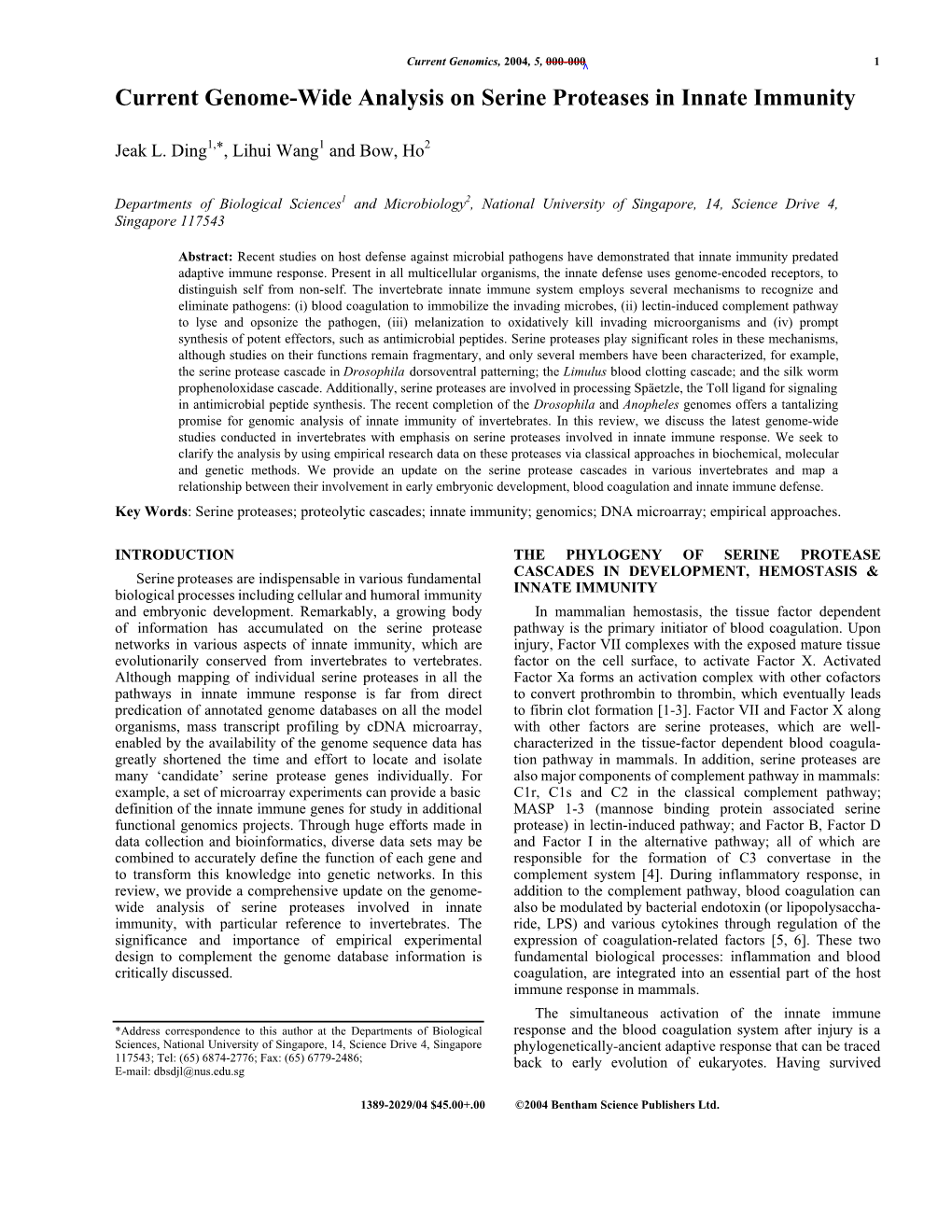 Current Genome-Wide Analysis on Serine Proteases in Innate Immunity