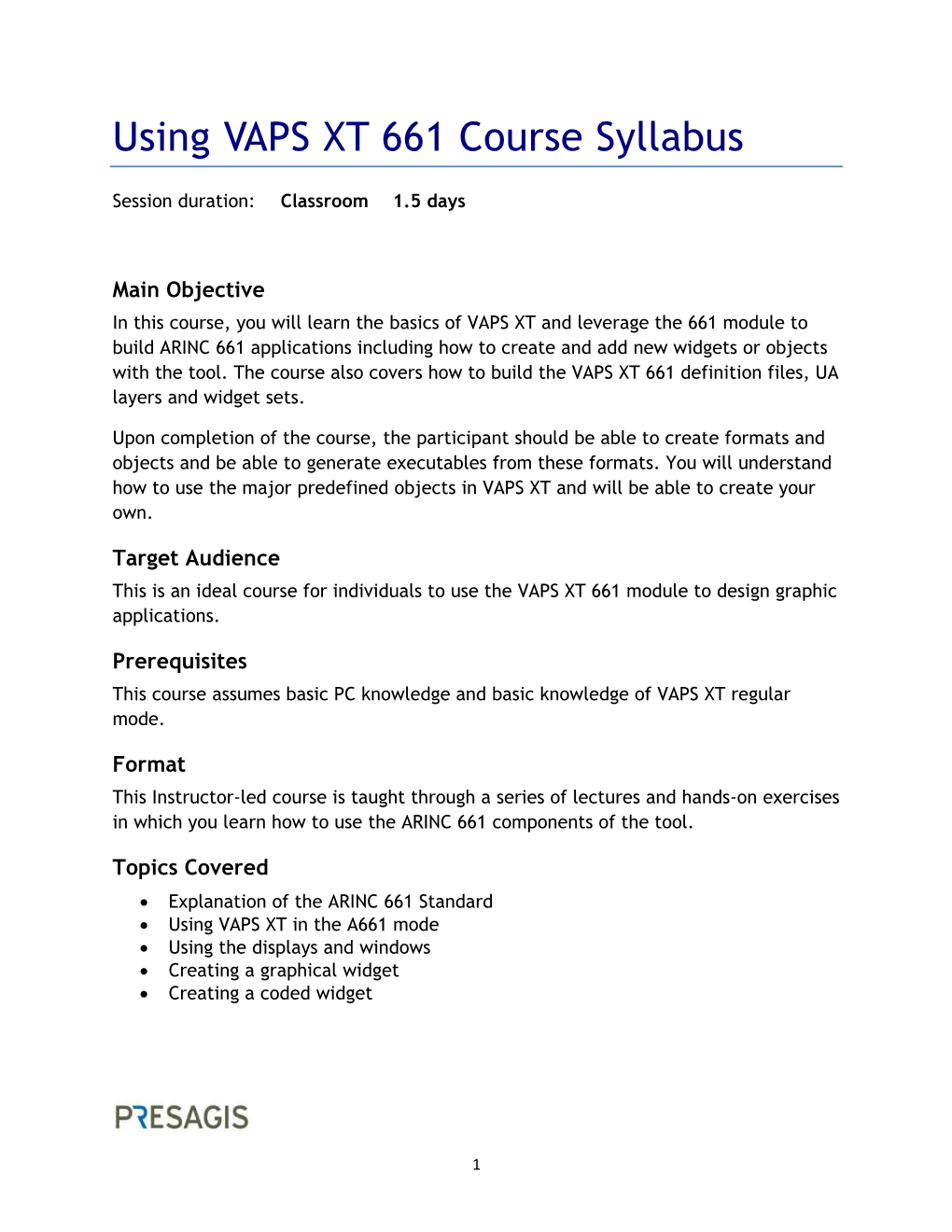 Using VAPS XT 661 Course Syllabus