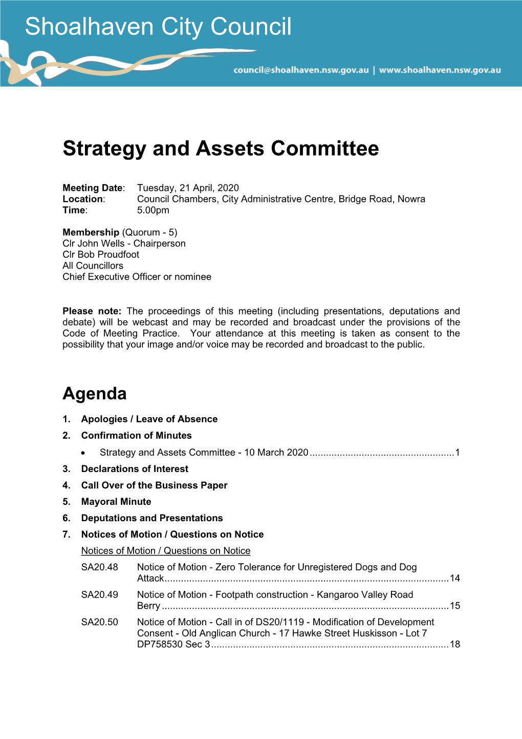 Agenda of Strategy and Assets Committee