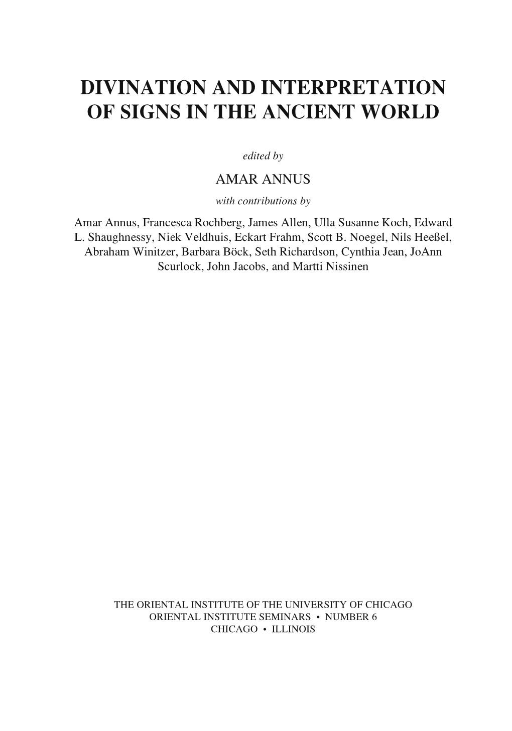 Divination and Interpretation of Signs in the Ancient World