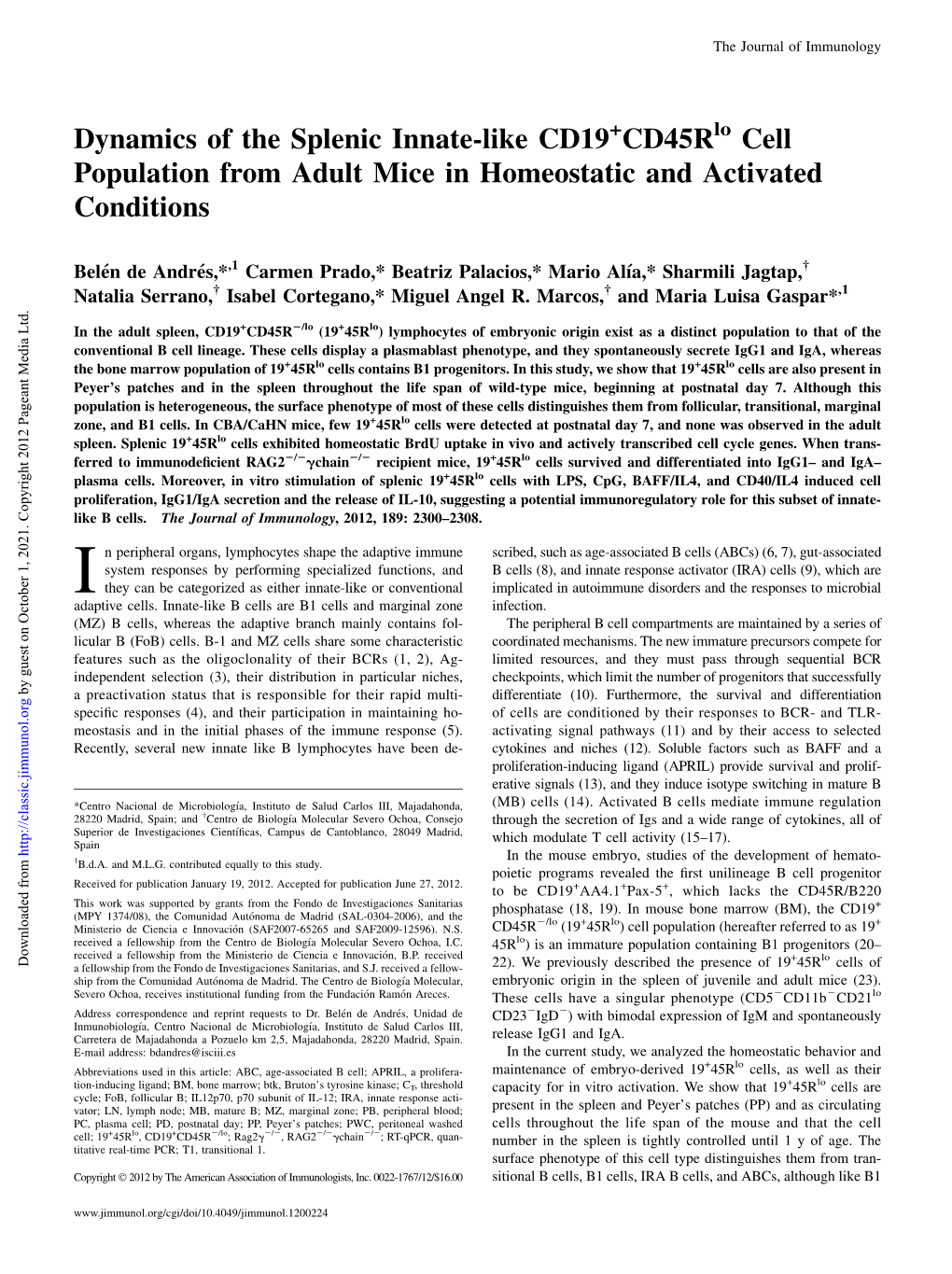 Homeostatic and Activated Conditions Cell