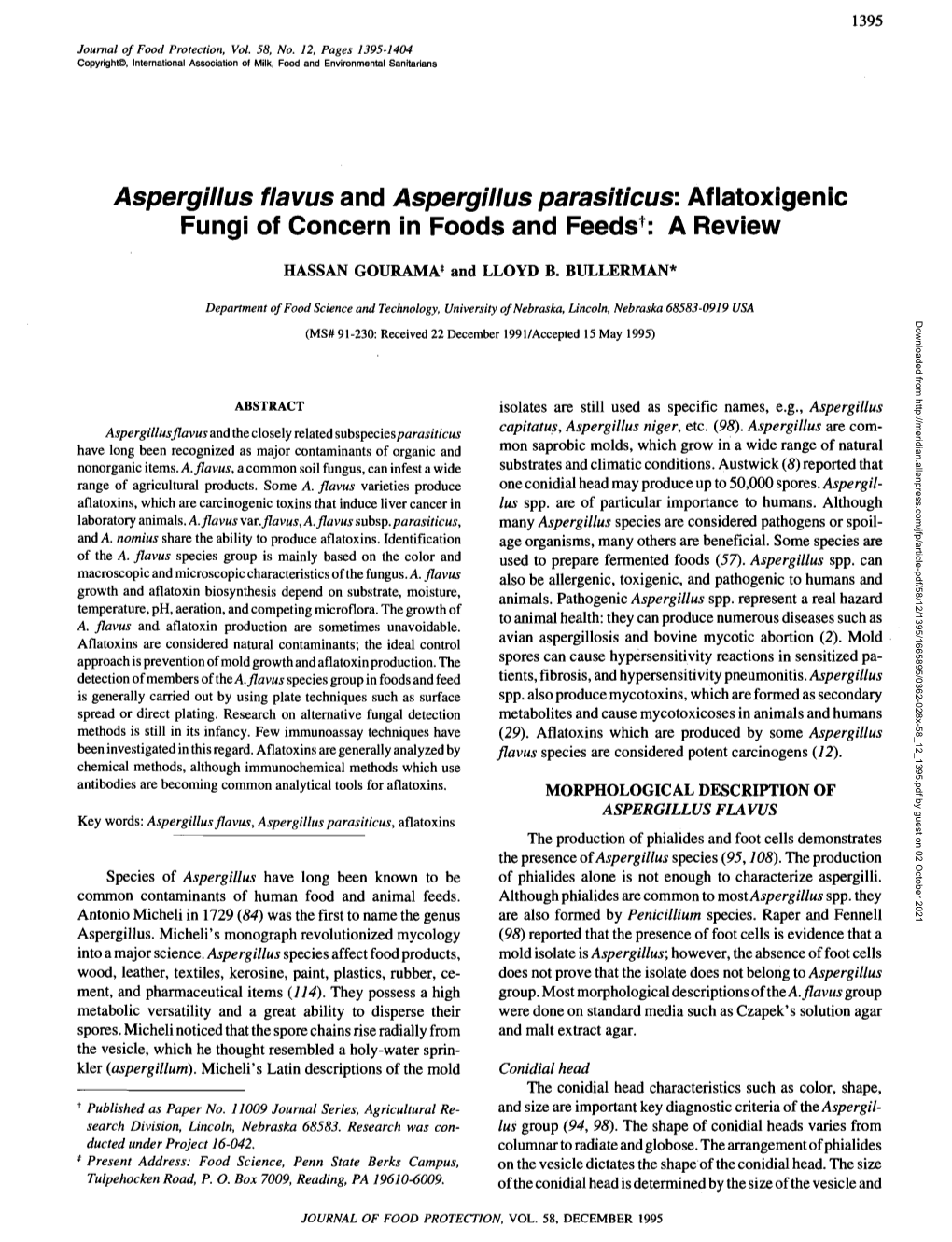 &lt;I&gt;Aspergillus Flavus&lt;/I&gt; and &lt;I&gt;Aspergillus Parasiticus&lt;/I