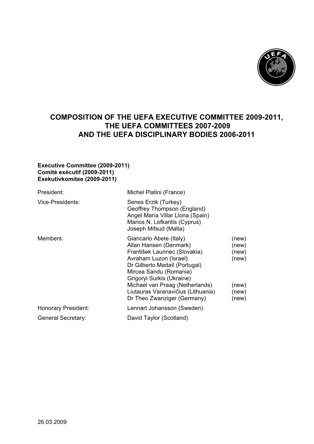 Composition of the Uefa Committees 1996-98