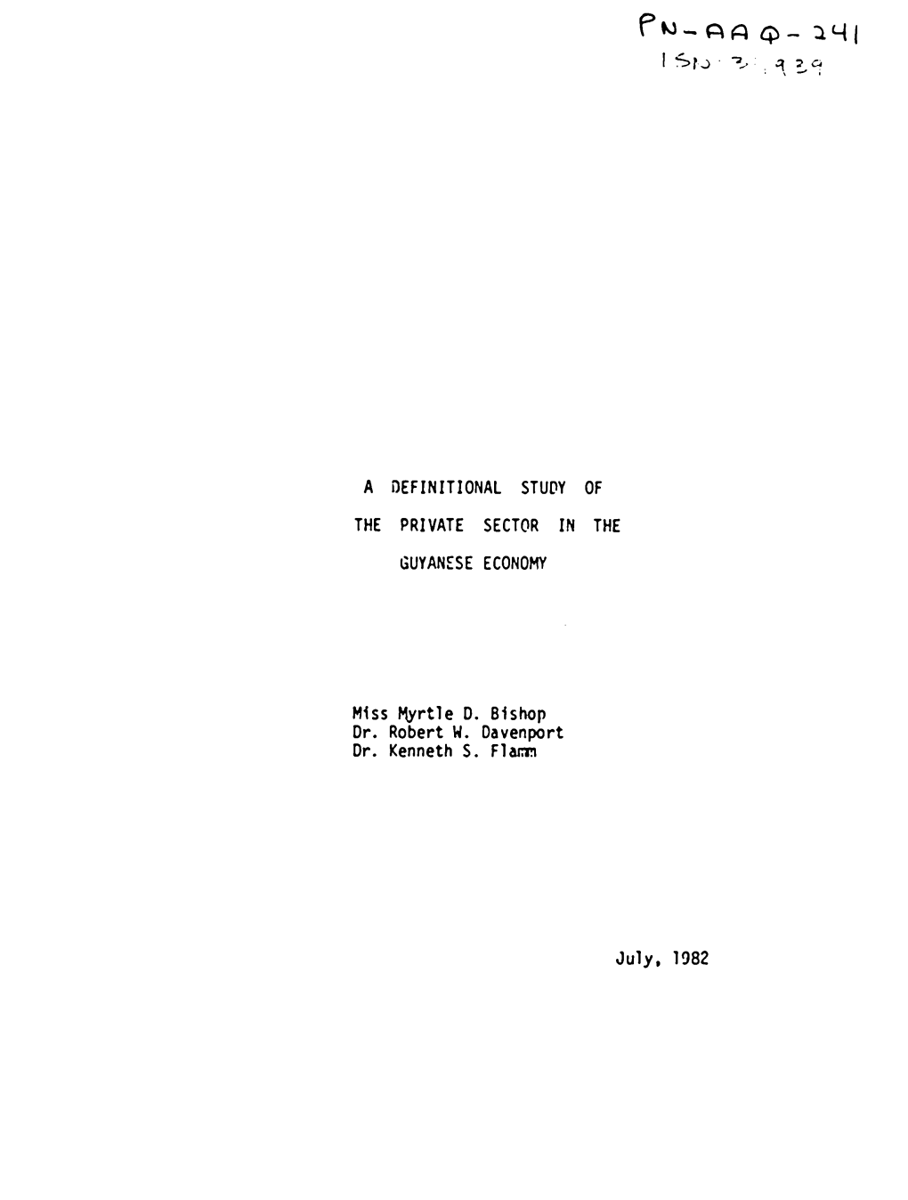 A Definitional Study of the Private Sector in the Guyanese Economy