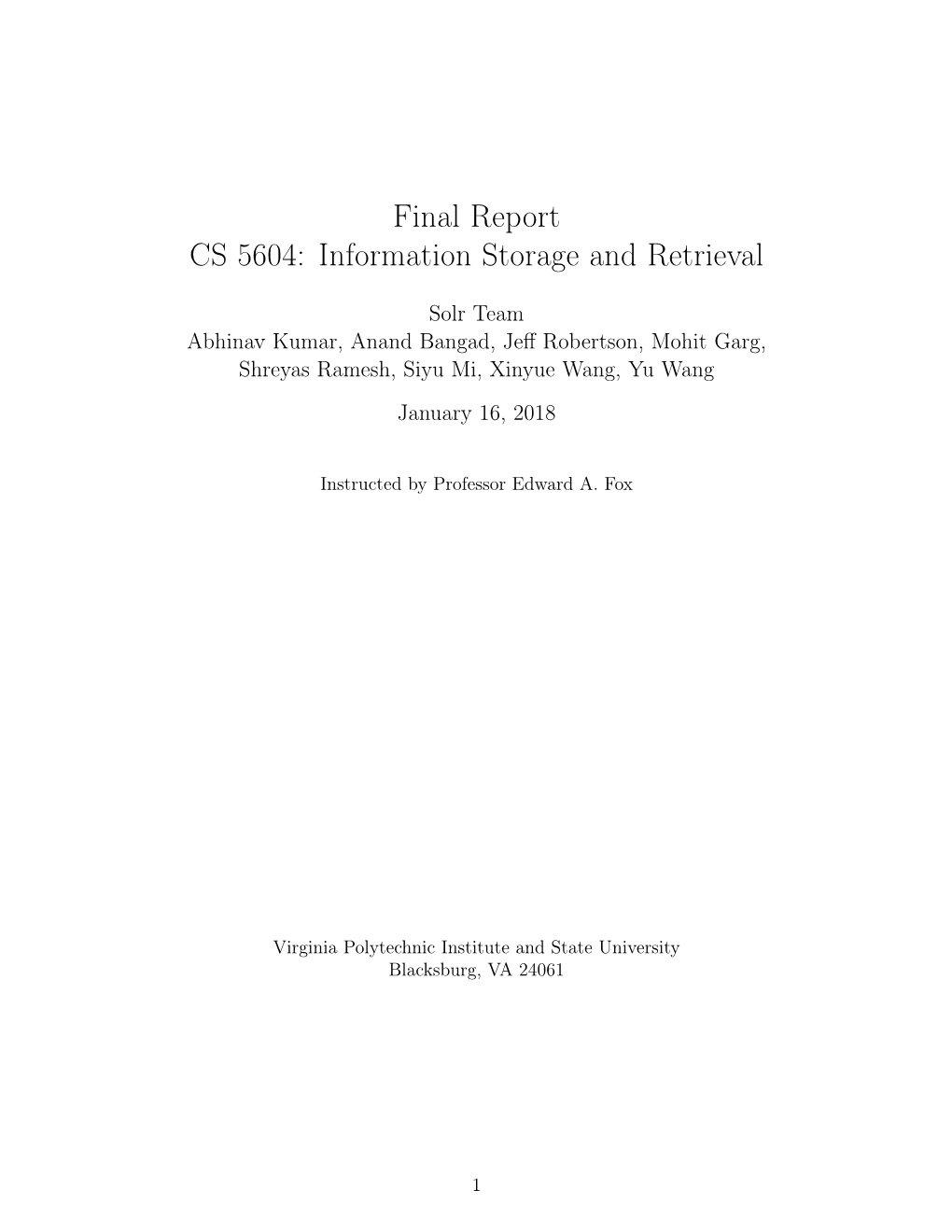 Final Report CS 5604: Information Storage and Retrieval