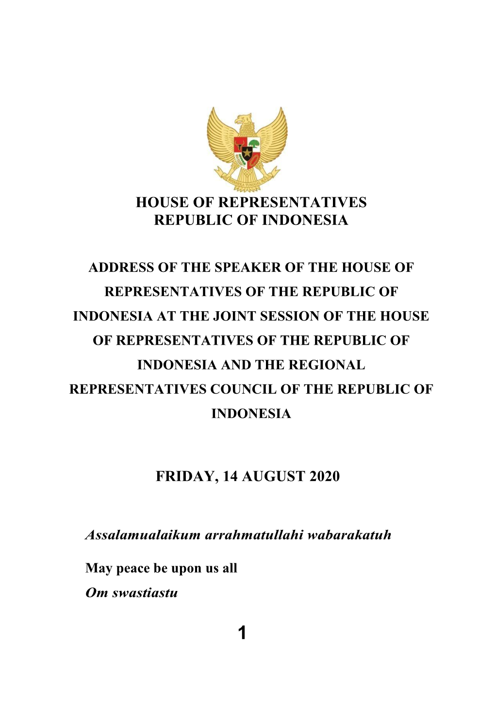 House of Representatives Republic of Indonesia
